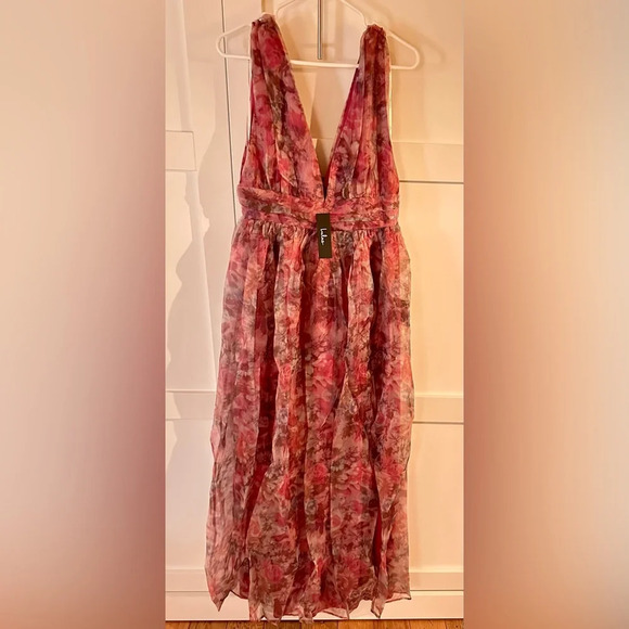 Lulus - Garden Romance Magenta Floral Print Organza Maxi Dress - Picture 2 of 2